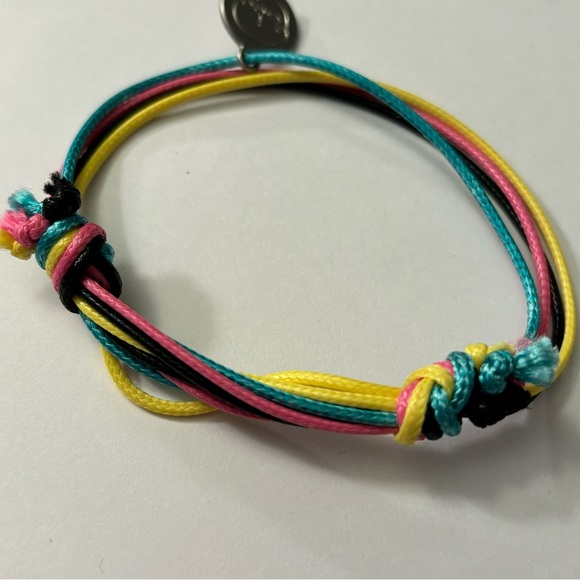 Colorful Neon Yellow Pink & Blue Adjustable Cord Bracelet W/ "I Know" Charm - Picture 2 of 3